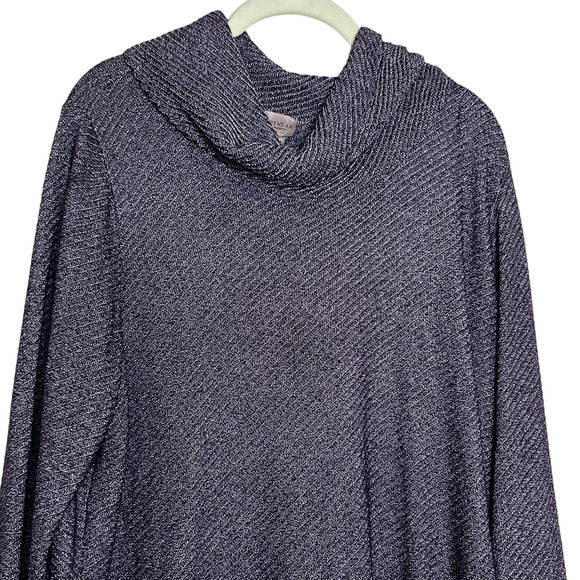 EasyWear by Chicos Womens Knit Top XL Purple Silver Cowl Neck 3/4 Sleeve - Picture 2 of 6